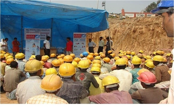 Construction workers attending an HIV/AIDS session by ASHA Foundation and Pharmed